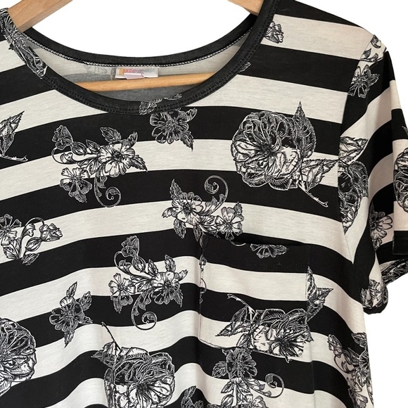 LuLaRoe Strip and Floral Print Midi T-Shirtdress High-low Front Size: S - Picture 4 of 7